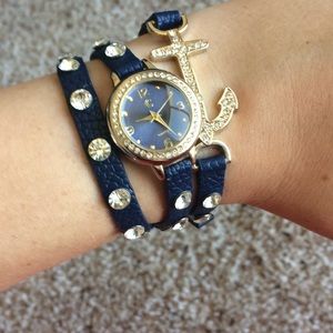 Charming Charlie Blue/Silver Anchor Watch Bracelet